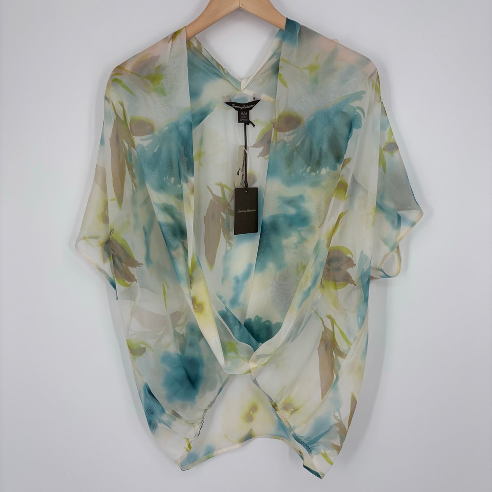 Tommy Bahama Mum's The Rose Top Womens M Bristol Blue 100% Silk Sheer Cover Up